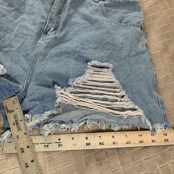 Prettylittlething Womens 10 Denim Jean Short Shorts Blue Distressed High Rise - Picture 6 of 10